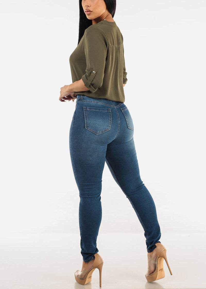 Super High Waist Stretch Skinny Jeans Med Blue