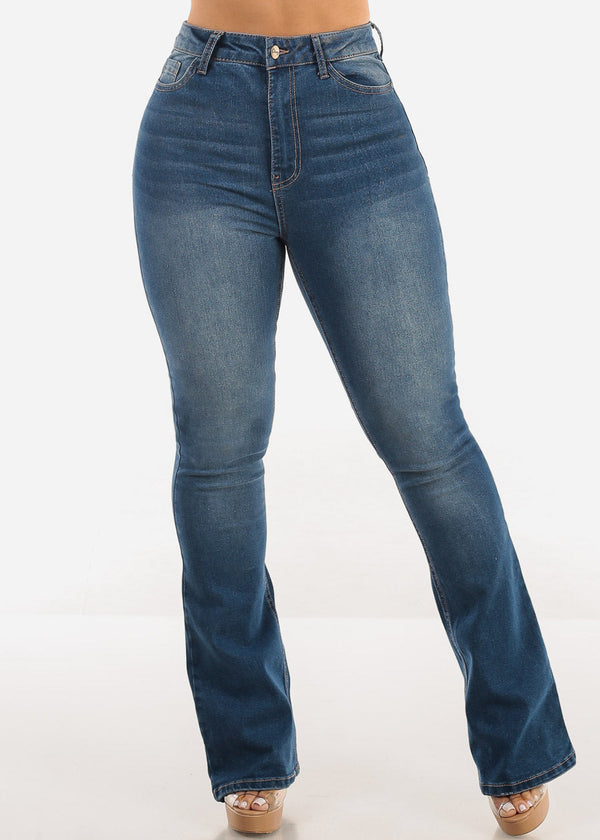 Classic Super High Waist Stretch Bootcut Jeans Med Blue