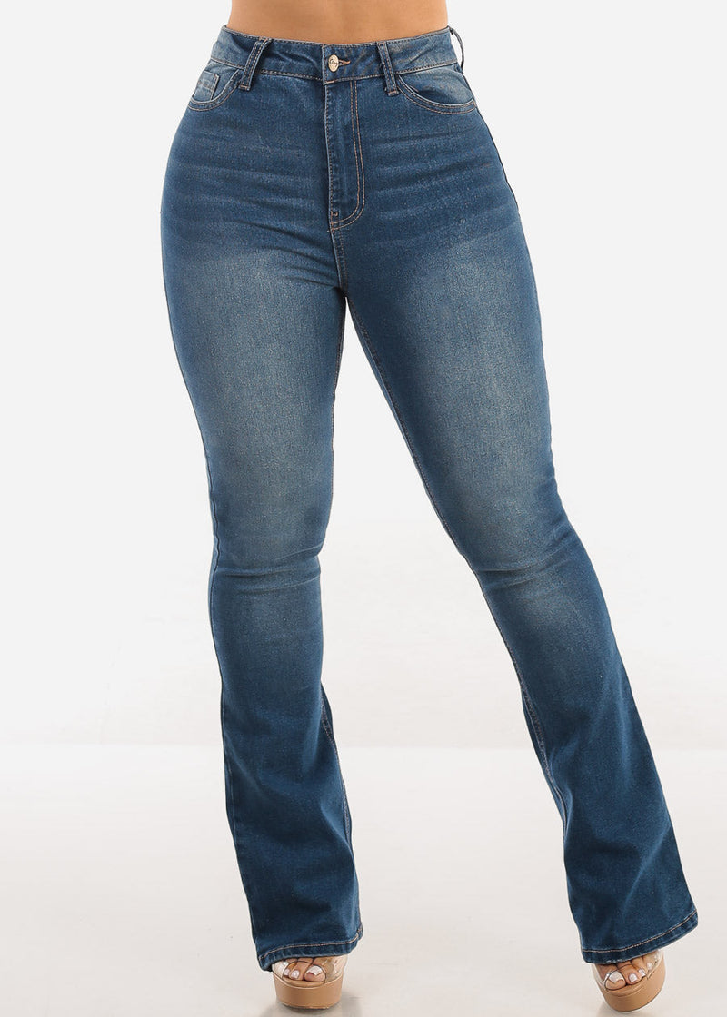 Classic Super High Waist Stretch Bootcut Jeans Med Blue
