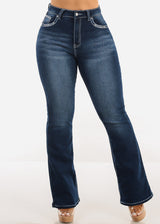 High Waist Dark Stretch Bootcut Jeans w Back Pocket Design