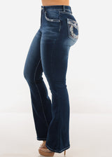 High Waist Dark Stretch Bootcut Jeans w Back Pocket Design
