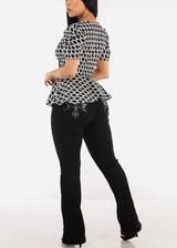 Super High Waist Black Bootcut Jeans w Back Pocket Design