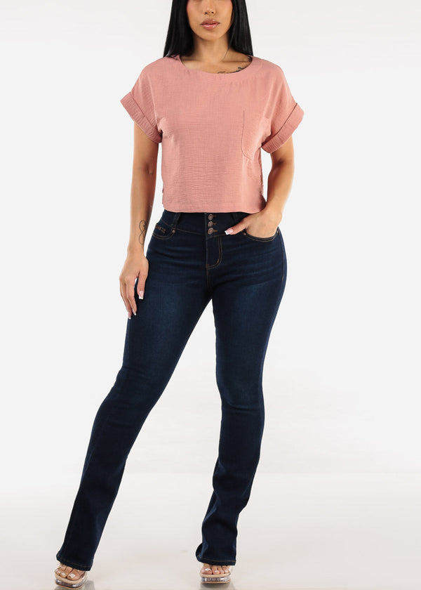 Butt Lift Mid Rise Stretch Bootcut Jeans Dark Wash