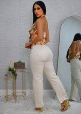 High Waist Straight Wide Leg Jeans Light Khaki