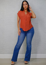 Super High Waist Stretch Indigo Bootcut Jeans w Back Pocket Design