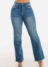 Super High Waist Stretch Indigo Bootcut Jeans w Back Pocket Design