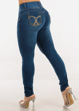 Butt Lift Low Rise Stretch Skinny Jeans Med Blue