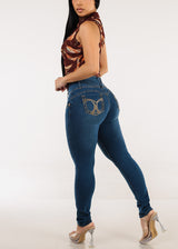 Butt Lift Low Rise Stretch Skinny Jeans Med Blue