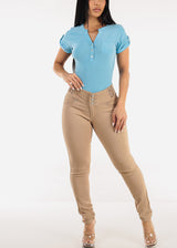 Butt Lift Mid Rise Khaki Stretch Skinny Jeans