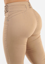 Butt Lift Mid Rise Khaki Stretch Skinny Jeans