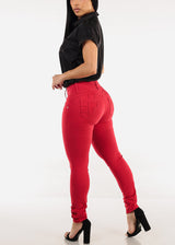 Butt Lift Mid Rise Stretch Skinny Jeans Red