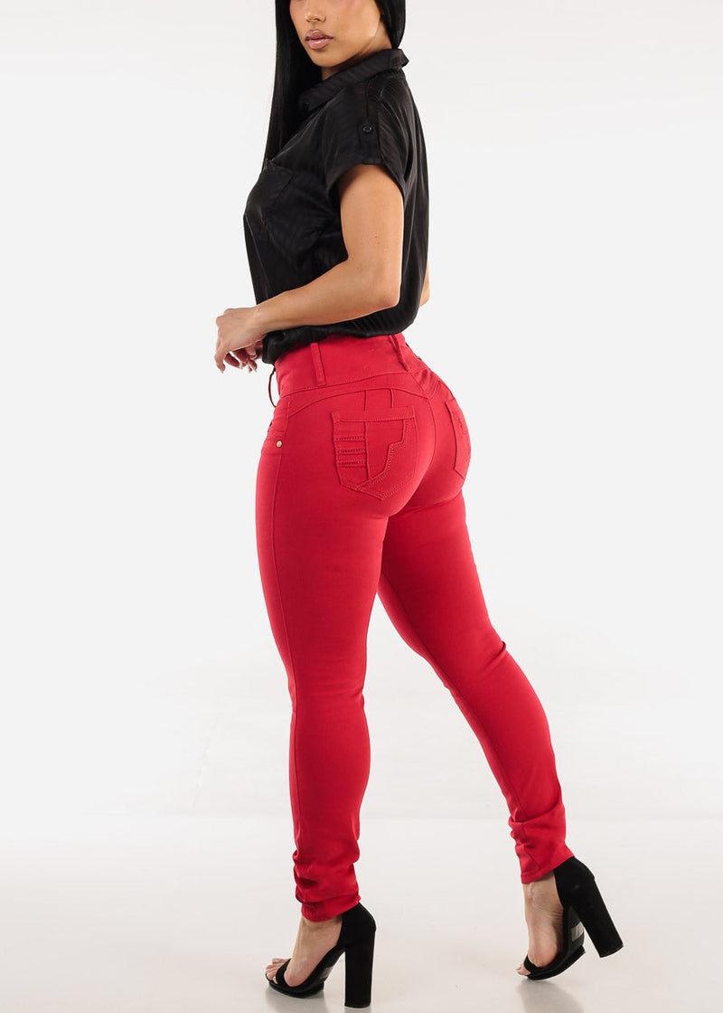 Butt Lift Mid Rise Stretch Skinny Jeans Red