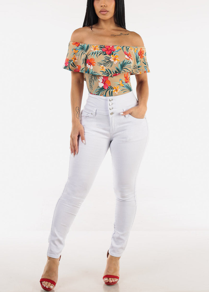 Butt Lift Super High Waist White Stretch Skinny Jeans