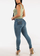 Butt Lift High Waist Stretch Skinny Jeans Dark Acid Wash