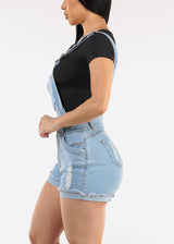 Butt Lift Sleeveless Distressed Light Denim Short Overalls