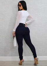 Levantacola High Rise Stretch Skinny Jeans Dark Blue