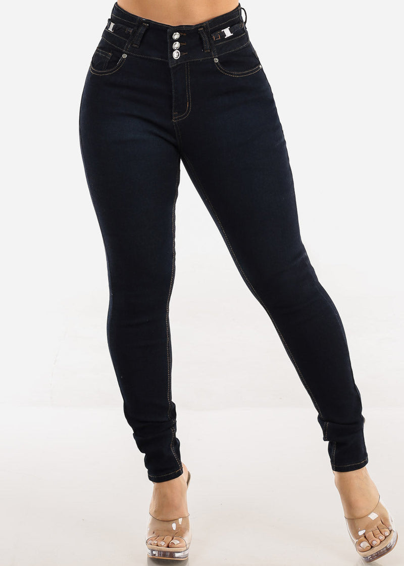 Levantacola High Rise Stretch Skinny Jeans Dark Blue