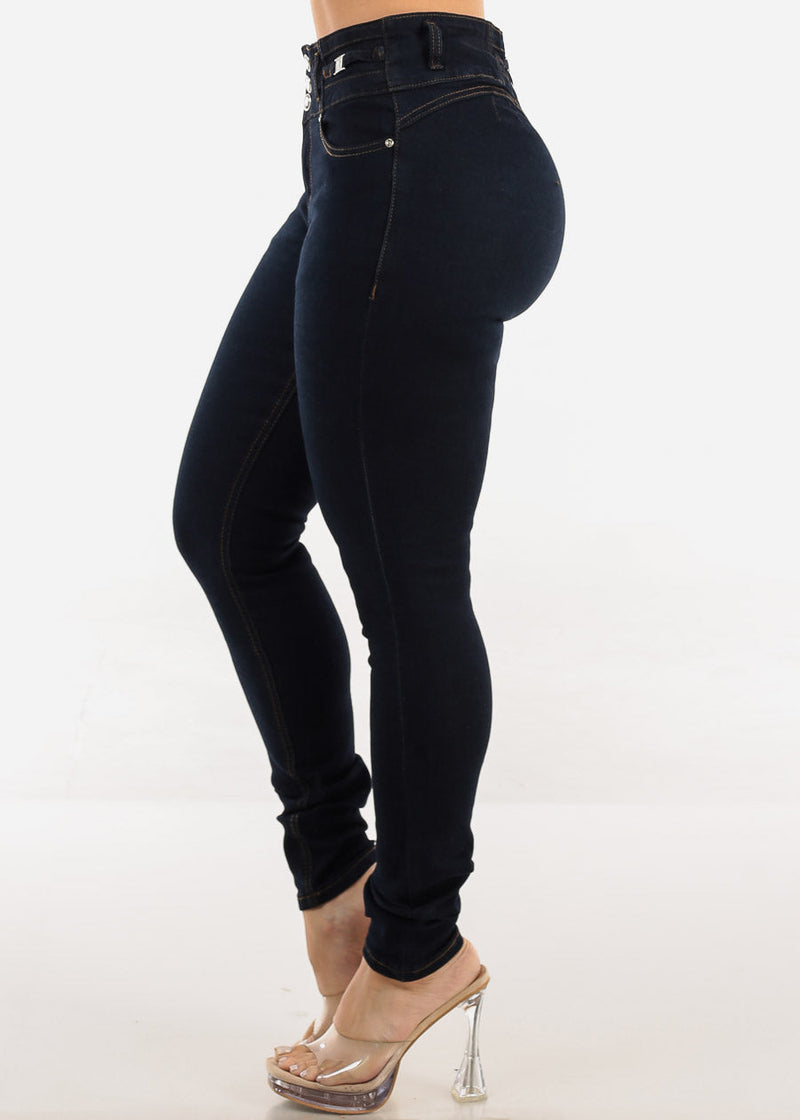Levantacola High Rise Stretch Skinny Jeans Dark Blue