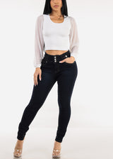 Levantacola High Rise Stretch Skinny Jeans Dark Blue