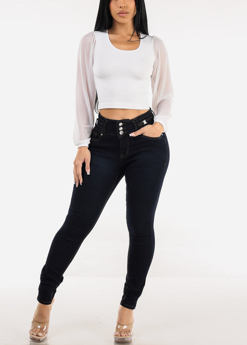 Levantacola High Rise Stretch Skinny Jeans Dark Blue