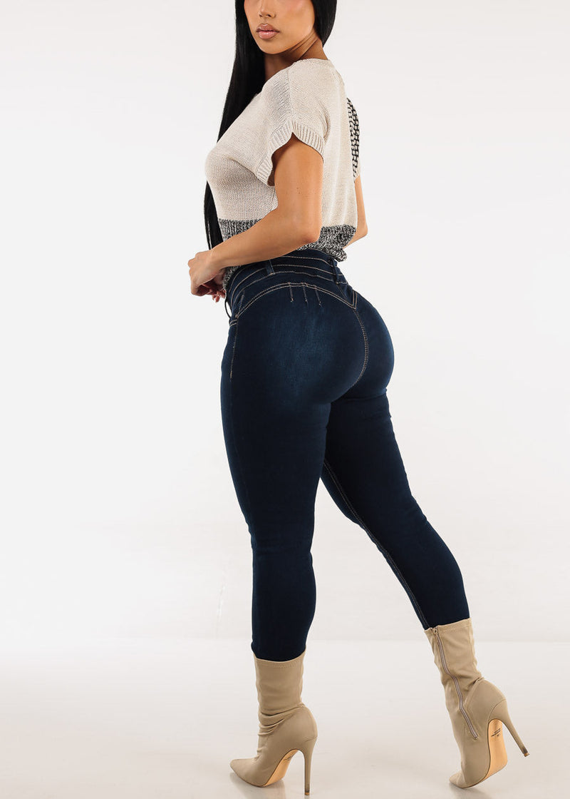 Butt Lift Mid Rise Stretch Skinny Jeans Dark Wash