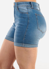 Super High Waist Stretchy Cuffed Denim Shorts Blue