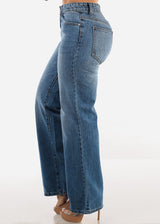 High Waist Straight Wide Leg Cotton Jeans
