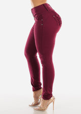 MX JEANS Burgundy Butt Lift Levanta Cola Skinny Jeans