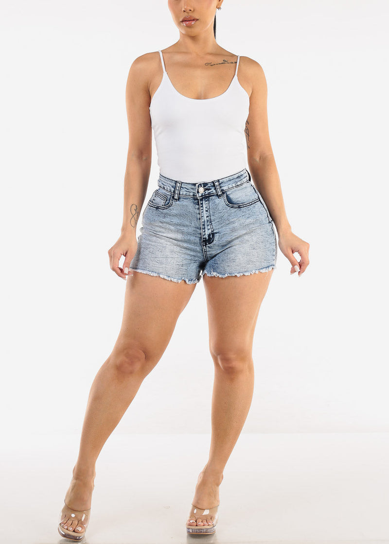 High Waist Acid Wash Cut Off Stretch Denim Shorts