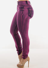 MX JEANS Butt Lift High Waist Acid Wash Skinny Jeans Purple