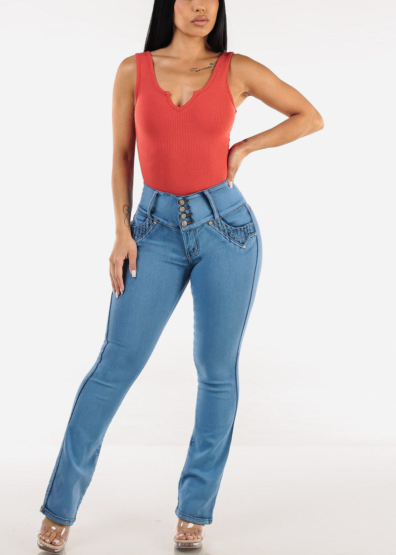 MX JEANS Butt Lift High Waist Bootcut Jeans Acid Wash Blue