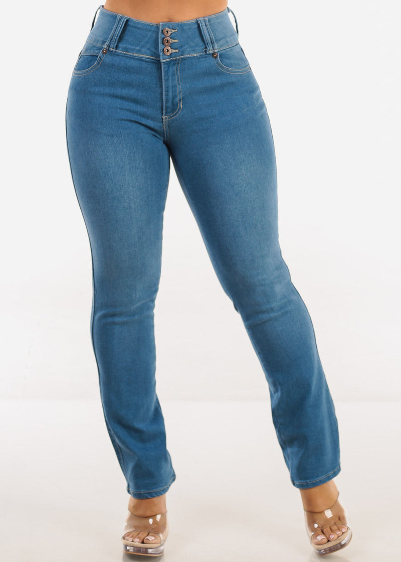 Butt Lift High Waist Straight Leg Stretch Jeans Light Blue