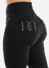 Ultra High Waisted Black Butt Lifting Ripped Skinny Jeans