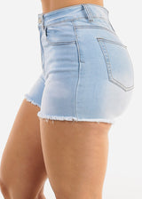 High Waist Cut Off Stretch Light Denim Shorts
