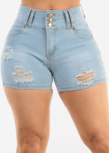 Butt Lift Distressed Light Denim Shorts