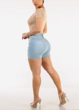 Butt Lift Distressed Light Denim Shorts