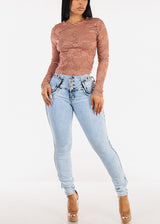 MX JEANS Embroidered Back Butt Lifting Skinny Jeans Acid Wash