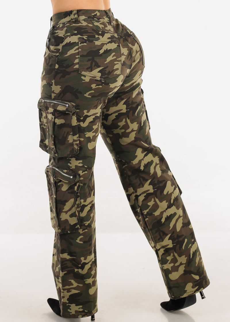 Hyper Stretch Camouflage Straight Wide Leg Pants