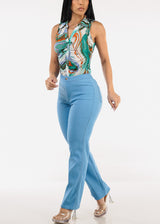 High Waist Hyper Stretch Straight Leg Pants Light Blue