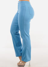 High Waist Hyper Stretch Straight Leg Pants Light Blue