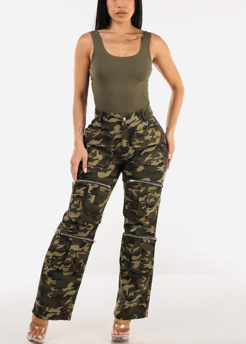 Hyper Stretch Straight Wide Leg Cargo Pants Camo