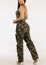 Hyper Stretch Straight Wide Leg Cargo Pants Camo