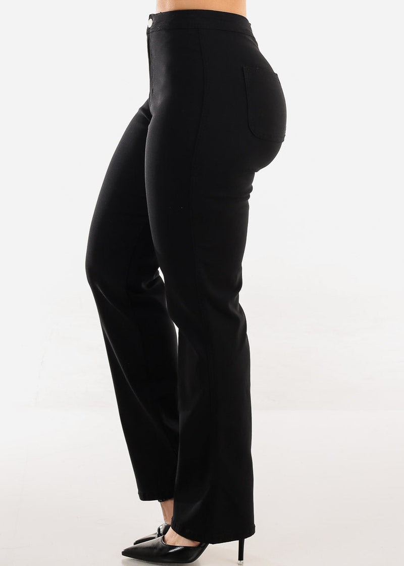High Waist Hyper Stretch Straight Leg Pants Black