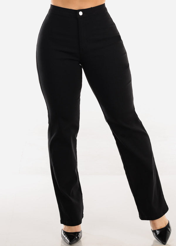 High Waist Hyper Stretch Straight Leg Pants Black