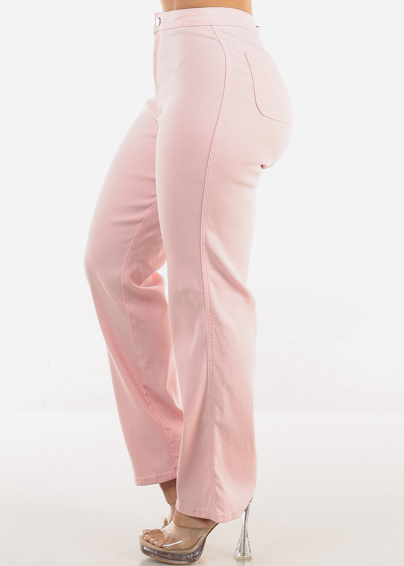 High Waist Hyper Stretch Straight Leg Pants Light Pink