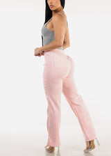 High Waist Hyper Stretch Straight Leg Pants Light Pink