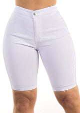 White High Waist Hyper Stretch Bermuda Shorts