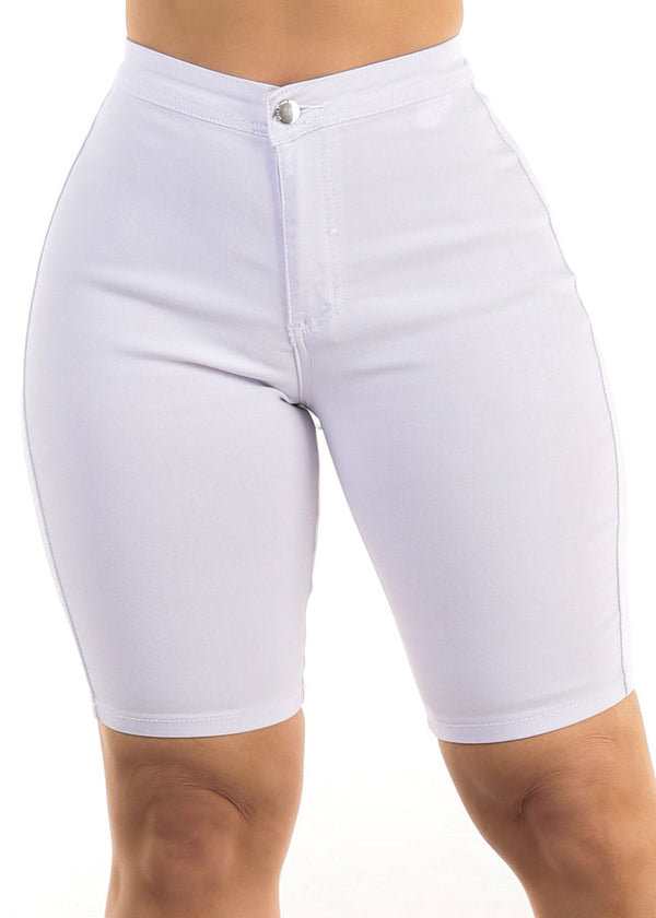 White High Waist Hyper Stretch Bermuda Shorts
