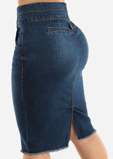 Dark High Waist Butt Lift Fringe Hem Pencil Skirt