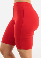 High Waist Hyper Stretch Bermuda Shorts Red